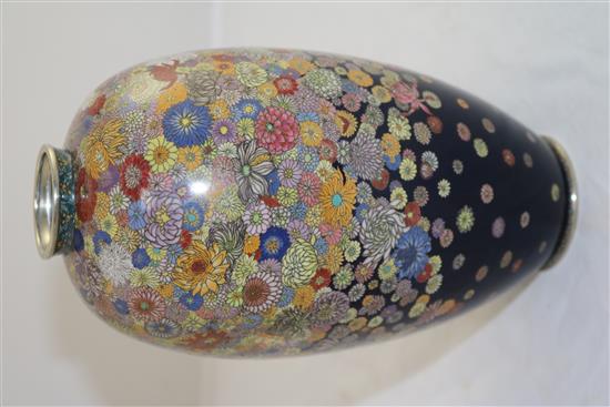 A Japanese millefleur silver wire cloisonne enamel vase, 20cm